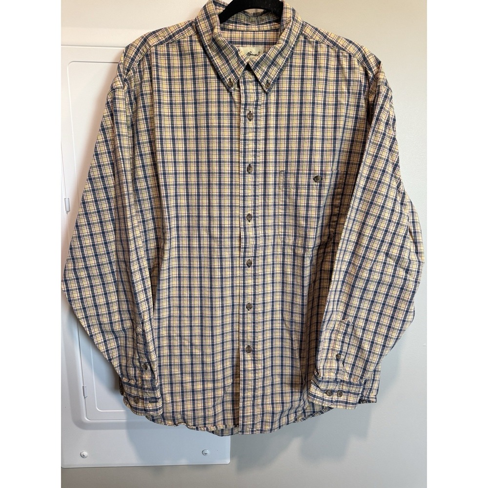 Eddie Bauer Mens Plaid Button Down Long Sleeve Shirt Lg Yellow Blue Casual Work